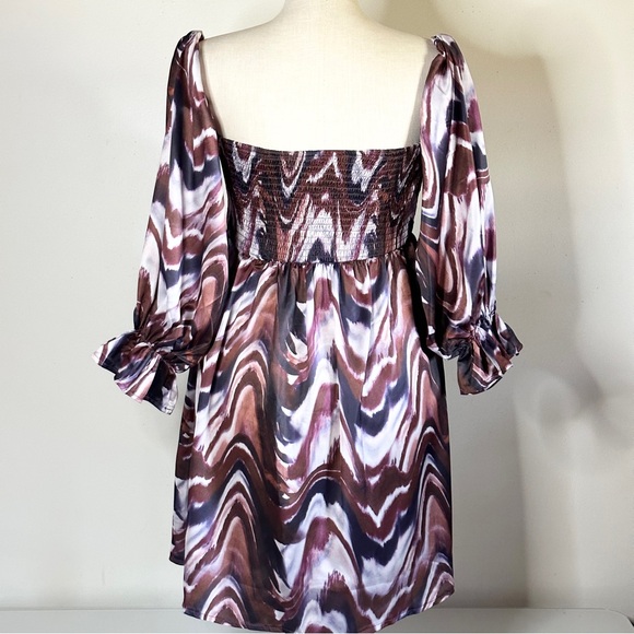 Pretty Little Thing Maternity Shirred Bardot Chocolate Mini Dress 10 - Picture 3 of 9